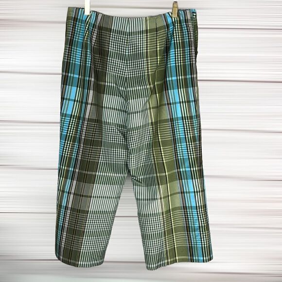 Talbots Petites Cropped Silk Blend Plaid Pant, Green/Blue, Size 12 P - Picture 4 of 14